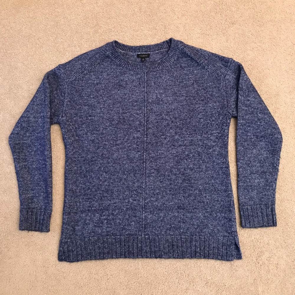 Talbots Crewneck Sweater Womens Small Heathered Blue Soft Cotton Acrylic Luxe